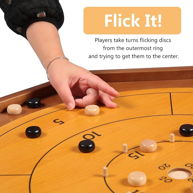 Crokinole and Checkers, 27-Inch Classic Crokinole Board Game with 22" Playing Surface, Canadian Heritage Tabletop Game for Two Players, Dexterity Krokinole Games Great for Families and Friends