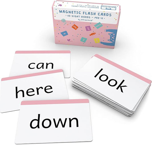 Pre-K Sight Words Magnetic Flash Cards(Pre-Kindergarten) - 40 Sturdy Large Dolch Cards for Literacy of Beginning Readers, Homeschool, Teachers and ESL, Preschool