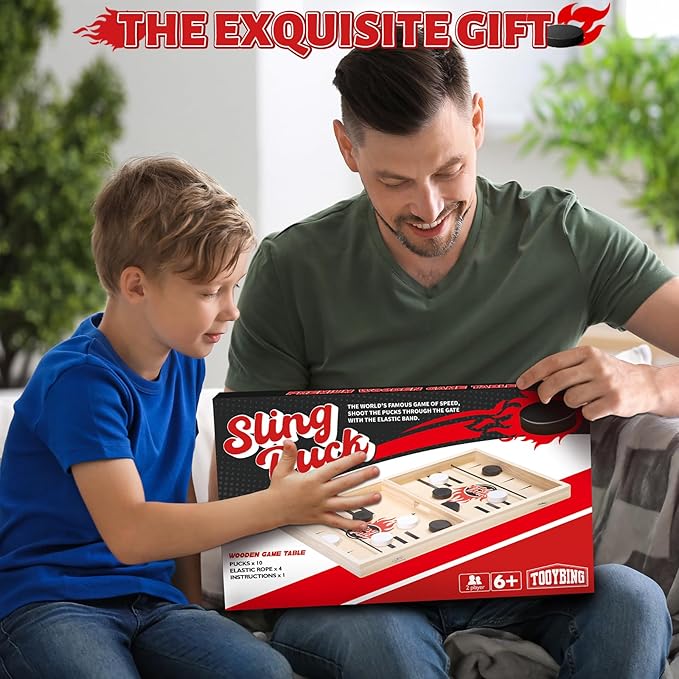 Large Fast Classic Slingshot Puck Game, Wooden Hockey Board Games for Family Night, Table Game for Adults and Kids, 2 Player Games for Ages 6 and Up, Test Speed and Accuracy, Air Hockey