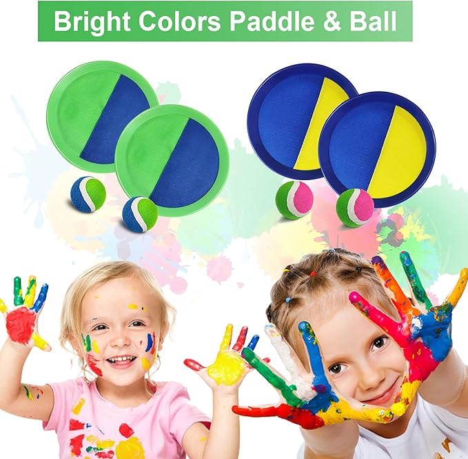 Jalunth Ball Catch Set Game Toss Paddle - Beach Toys Back Yard Outdoor Games Pool Lawn Backyard Throw Catch Sticky Set Age 3 4 5 6 7 8 9 10 11 12 Years Old Boys Girls Kids Adults Family Easter Gifts