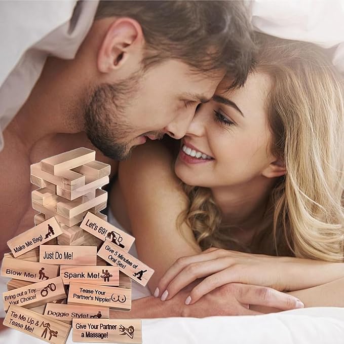 Lust Tower - 48Pcs Super Naughty Block Tower Game, CouplesAdults Valentine Tumbling Tower Stacking Blocks Game, Stacking Wooden Blocke for Grown Ups (1 Set)