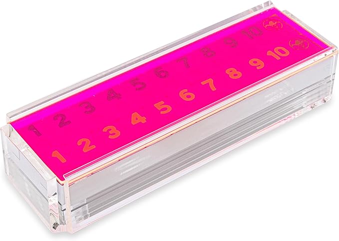Luxury Rummy Tile Set Game in Handmade Acrylic Case with 4 Racks Included (Neon Pink)