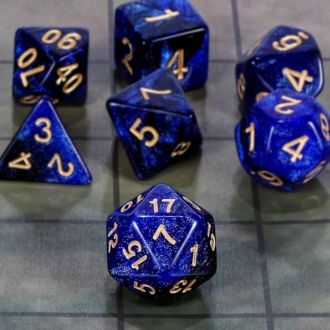 CiaraQ DND Polyhedral Dice Set for Dungeons and Dragons RPG MTG Role Playing Table Games-with 1 Dice Pouch (Dark Blue & Black + Glitter)
