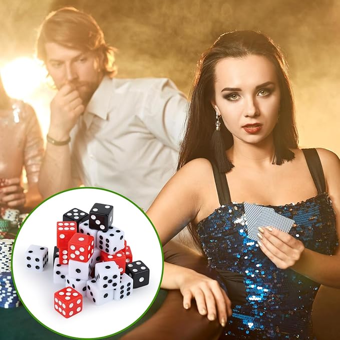 150 Pieces Dice Set 16mm Standard Game Dices with Black White Red Acrylic 6 Sided Colored Bulk Casino Dice for Casino Theme Party Board Games Vegas Birthday Party Supplies (Square Corner)