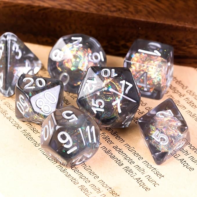 UDIXI Polyhedral Dice Set D&D, 7PCS Grey DND Dice Filled with Laser Paper for Dungeons and Dragons Role Playing Game Pathfinder