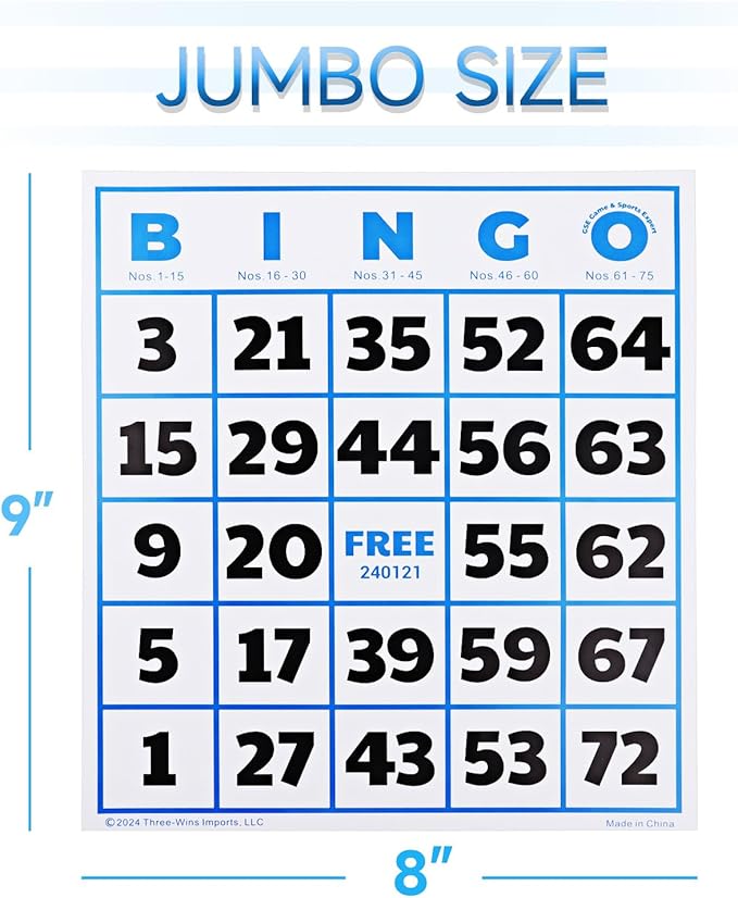 GSE Games & Sports Expert 50-Pack Jumbo Multi-Color Bingo Cards, Large Font Numbers, Reusable Bingo Cardboard for Large Groups, Family/Friend Parties, Game Nights