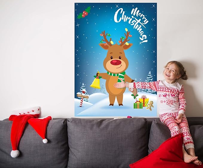 Funnlot Christmas Games for Kids Pin The Nose on The Reindeer Christmas Holiday Party Games Reusable 24 Noses Stickers and 1 Blindfold for for Kids and Adults