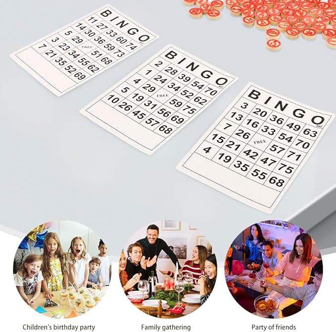 Bingo Board Game, Classic Bingo Cards, Vintage Wooden Bingo Game for Parties Group Games, with 40 Bingo Number Cards and 75 Chess