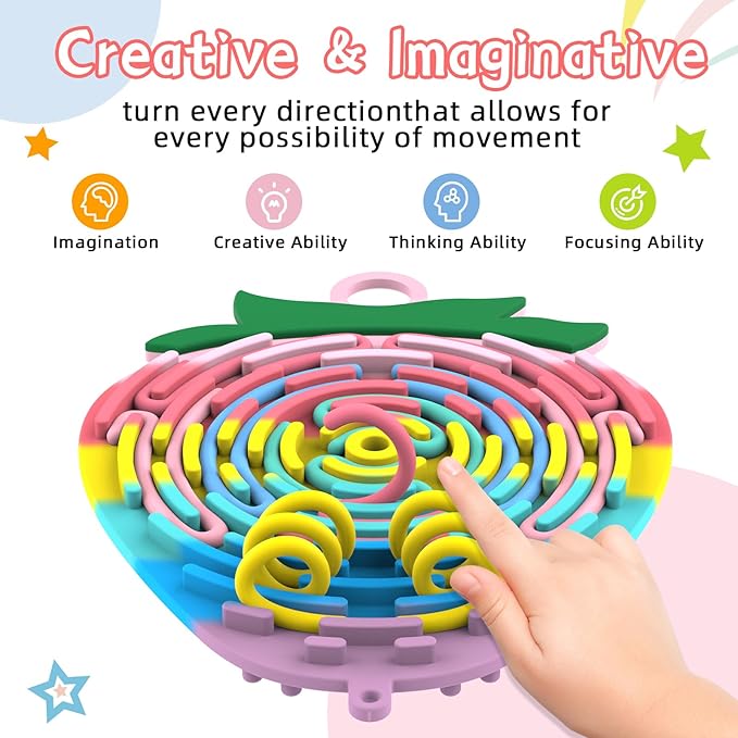 Silicone Sensory Activity Board,Double-Sided Busy Board for Fine Motor Skill,Fidget Toy for Calming, Stress, Anxiety, ADHD , Autism , Silent, No Mess , Kids 3+ & Adults(Strawberry,Colorful)