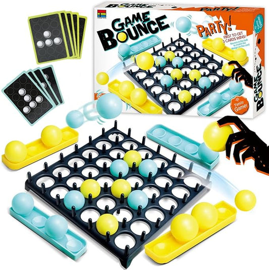 Bounce Ball Family Game - Connect 9 Cards, 16 Balls & 1 Game Grid - Perfect Holiday Toy for Kids