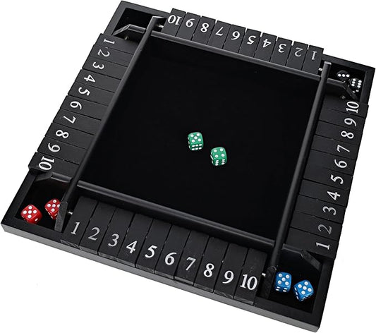WE Games Shut The Box Wooden Board Game - Classic 4-Player Table Top Math Dice Game, Black Stained Wood, 8.5 in. Travel Size, 10 Numbers, for Families and Adults
