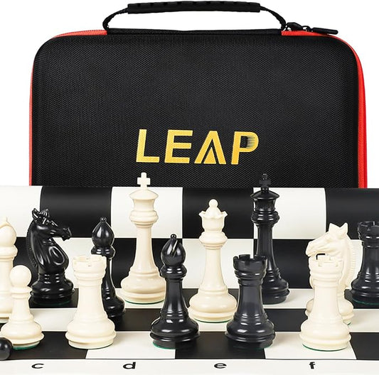 Tournament Chess Set/ 20''x20'' Foldable Silicone Chess Board / 3.75'' King Height Plastic Quadruple Weighted Classic Staunton Pieces/Storage Bag for Beginner Adult