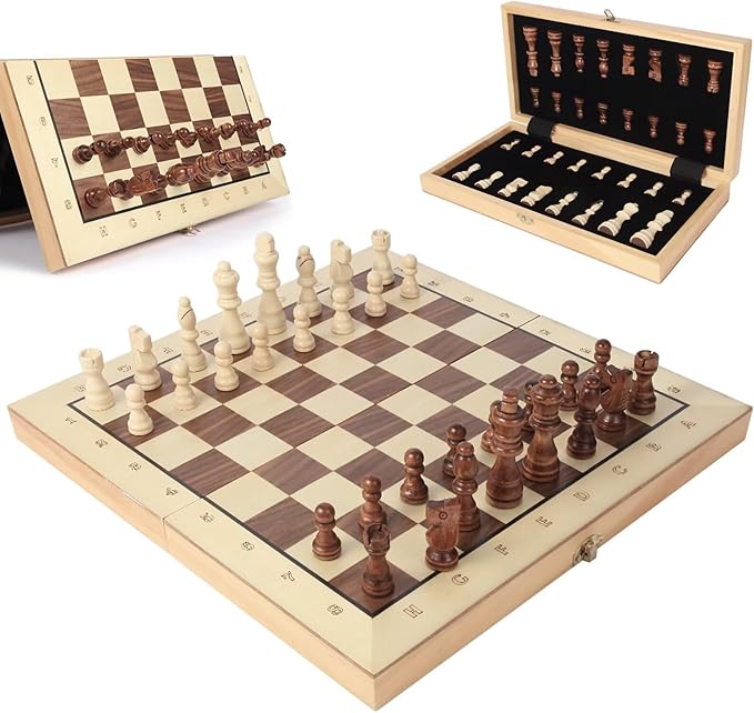 HOLYKING 15'' Foldable Portable Magnetic Travel Chess Set Wooden Handmade Boards Games with Pieces Storage Slots for Tournament Professional Adults Kids Beginner