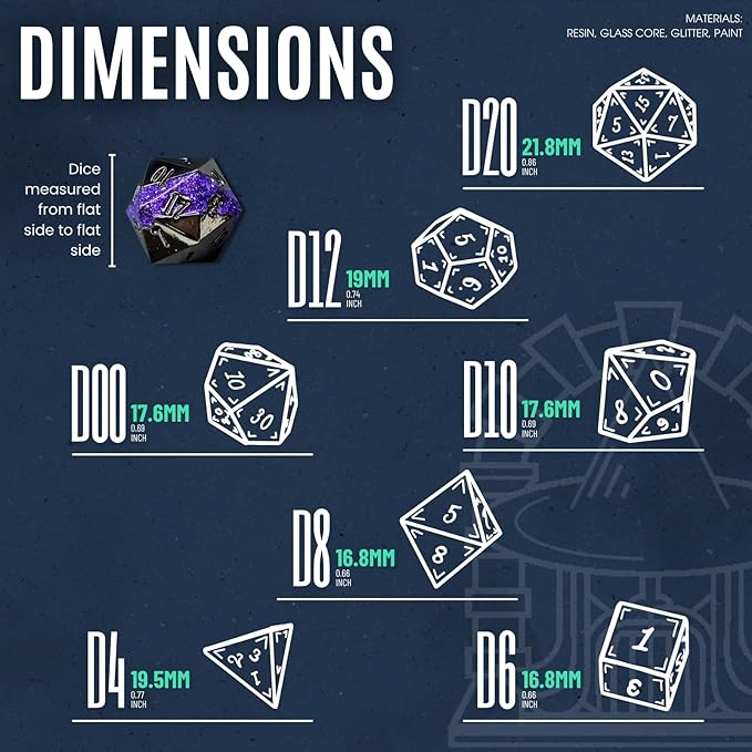 Sage's Portal Metal Riftstone DND Dice 7-PC Polyhedral Dice Set for DND TTRPG Dungeons and Dragons Pathfinder Oversized Designer Dice (Gloss Black/Purple)