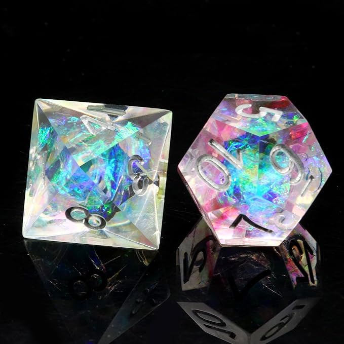 Haxtec Rainbow Sharp Edge Dice Set DND Dice with Iridescent Mylar Resin Dice Galaxy D&D Dice for RPG Role Playing Dungeons and Dragons Gift