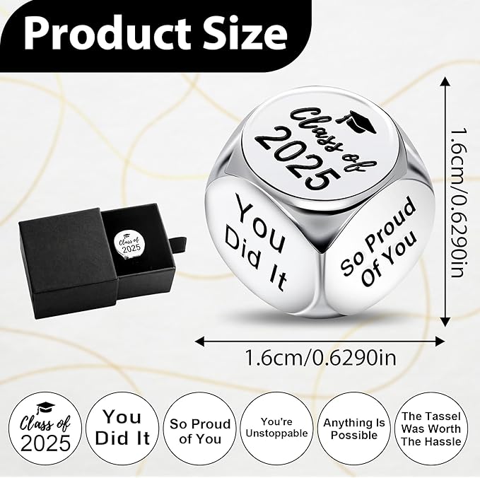 Graduation Gifts|6-Sided Metal Graduation Decider Dice|Graduation Gifts for Her|Class of 2025 Graduation Gifts|Grad Party Decorations for Her Him High School