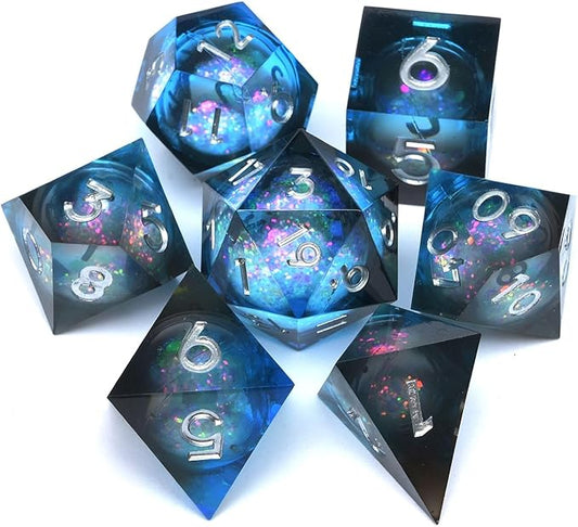 Liquid Core Quicksand Resin DND Dice, Sharp Edge Dungeons and Dragons Polyhedron Game Dice Set for Role Playing Games RPG Explorer Magic, Holiday Birthday Gifts Party Favors