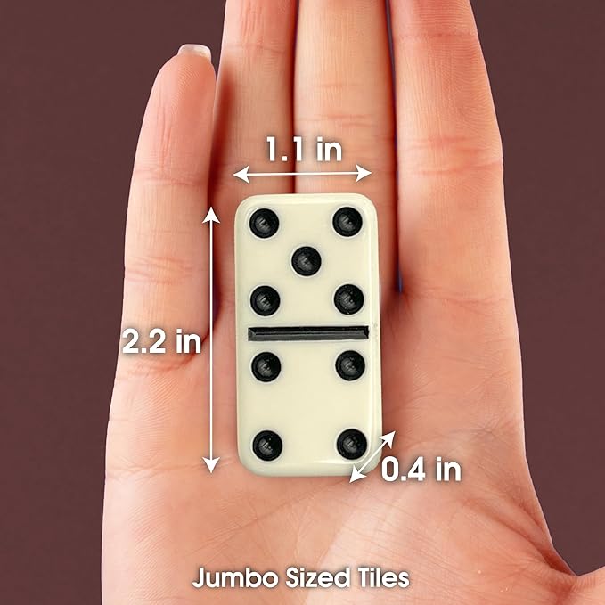 CHH Black/Cream Color Double 6 Jumbo Size Domino Tiles – Premium Set of 28 Ivory Dominoes – Classic Family Game in Cardboard Box