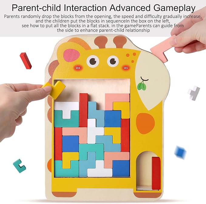 Multifunctional Building Blocks Matching Game Colorful Cute Mushroom Giraffe Patterns Tabletop Activities 3D Piecing Bricks Brain Teaser Smart Inspiration Game STEM Early Educational Toy for Kids