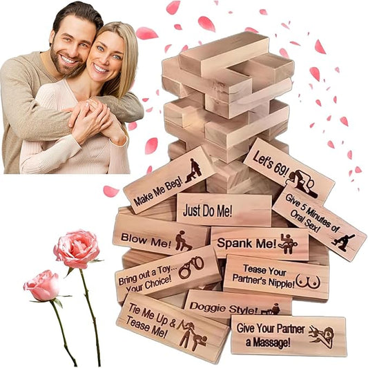 Lust Tower - 48Pcs Super Naughty Block Tower Game, CouplesAdults Valentine Tumbling Tower Stacking Blocks Game, Stacking Wooden Blocke for Grown Ups (1 Set)