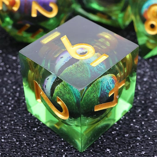 DND Dragon Eye Dice Liquid Core Set 7PCS Handmade Sharp Edge Resin Dice for Dungeons and Dragons Table Games with Gift Case