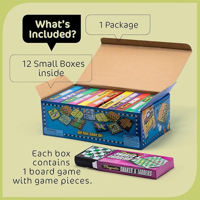 Magnetic Board Travel Games Set, Includes 12 Different Retro Board Games, Compact Travel Design Set, Individually Boxed, Best Gift Idea for Kids
