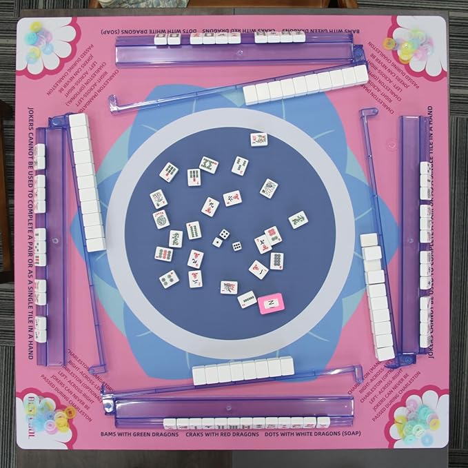 2025 Neoprene Mahjong Mat with Rules for Table, Odorless, Free of PAHs, No Creases American Mahjong Mat with Instructions, Anti-Slip, Noise Reduction Mahjong Gift