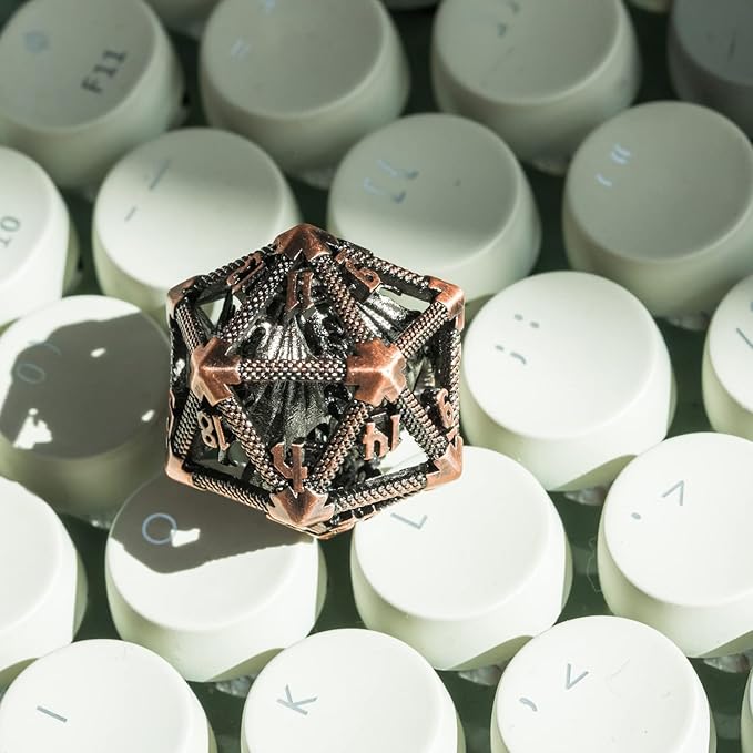 UDIXI 22mm D20 Metal Dice, Single D20 DND Dice, Hollow Dragon Design Polyhedral Dice D&D for Dungeons and Dragons, Role Playing Game Pathfinder(Ancient Copper)