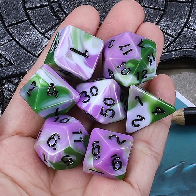 CiaraQ DND Polyhedral Dice Set for Dungeons and Dragons RPG MTG Role Playing Table Games-with 1 Dice Pouch (Pink+Green+White)