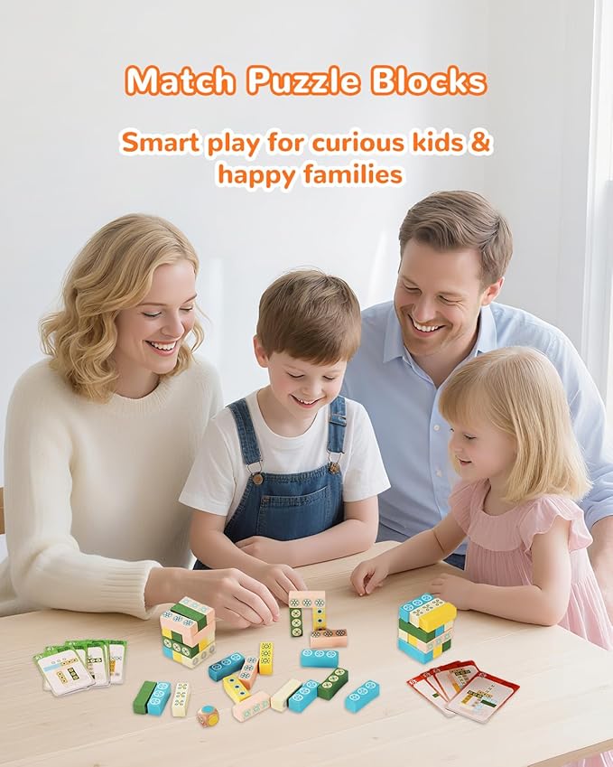 Wooden Tumble Tower Stacking Game for Kids & Adults – Fast-Paced Fun Family Night Puzzle Board Game, Match Challenge with Building Blocks for Party or Classroom Games