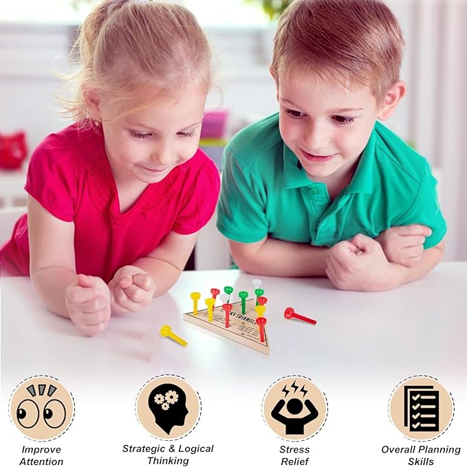 6 Pack - Wooden Triangle Peg Board Game - Retro Mini Travel Game…