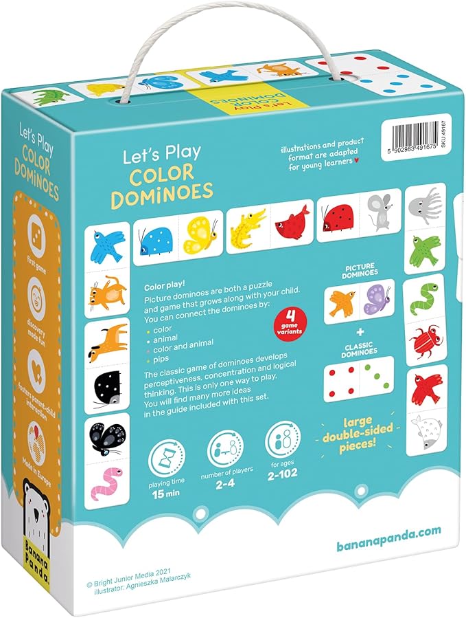 Banana Panda Let’s Play Color Dominoes Game for Kids - Includes 28 Double-Sided Pieces and an Educational Guide for Parents, for Ages 2 Years and up