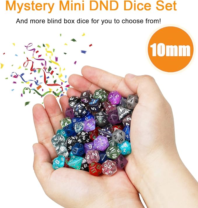 10 Sets Random Assortment Polyhedral RPG Mini Dice (70pcs),Surprise Mystery Mini Dice Set,10mm Mini DND Magic The Gathering Dice Set for MTG,RPG,D&D Dungeons and Dragons Role Playing Game