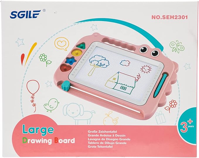 SGILE Toys for Kids, Magnetic Drawing Board for Early Learning, Color Erasable Doodle Writing Pad Gift for Baby Girls Boys, Painting Sketch Pad with Four Stamps for 3 4 5 Year Old Toddlers, Pink