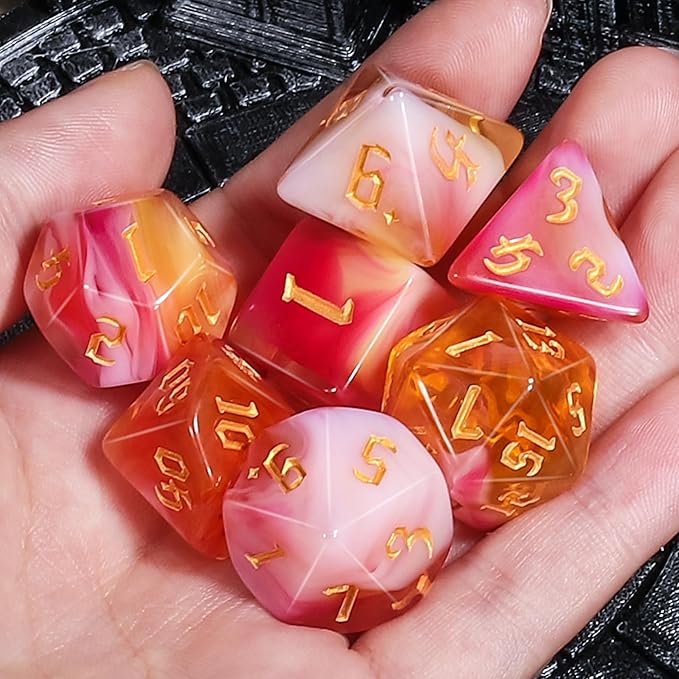 CiaraQ DND Polyhedral Dice Set for Dungeons and Dragons RPG MTG Role Playing Table Games-with 1 Dice Pouch (Pink + Yellow)
