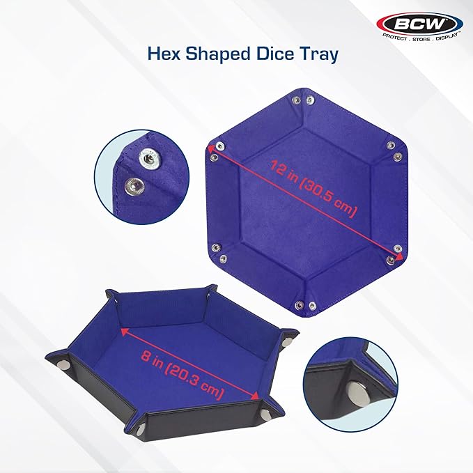 BCW Hexagon Dice Tray - Blue | Premium Quality, 12" Diameter (Flat), 8" Diameter (Folded) | Black Leatherette Back, Suede Liner | Ideal for RPGs, Warhammer, Dice Masters, DND | Gaming Dice Tray…