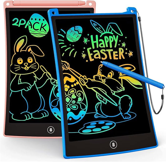 KOKODI 2 Pack LCD Writing Tablet for Kids, 8.5 Inch Colorful Doodle Board, Car Trip Travel Games Learning Toys, Erasable Toddler Drawing Pad, Birthday Gifts for Boys Girls Age 3 4 5 6 7 8(Blue & Pink)