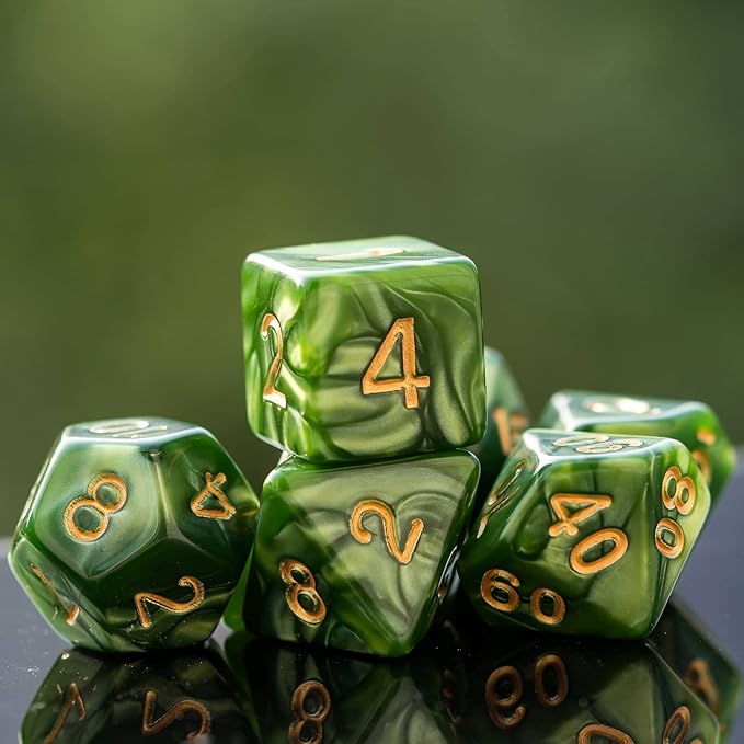 7-Die DND Dice Set Polyhedral Dice Set with a Leather Dice Bag, D&D Dice Set for Dungeons and Dragons, RPG, MTG Table Games (Green)