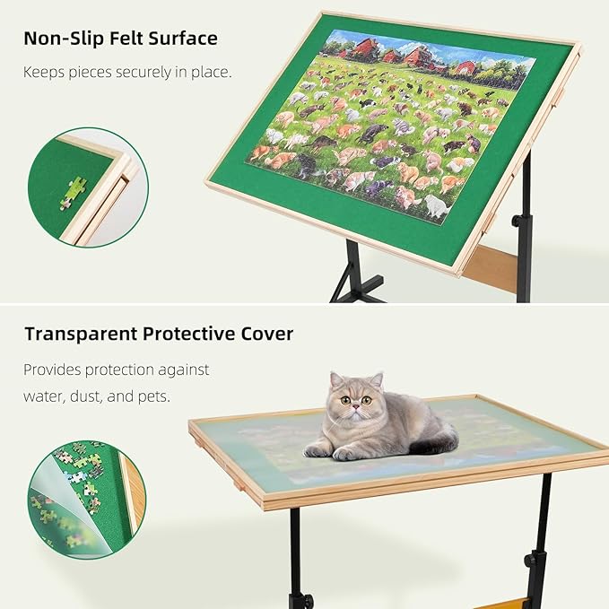 ALL4JIG 2000 Piece Jigsaw Puzzle Table with Legs,Wooden Jigsaw Puzzle Table with 4 Drawers & Cover,360°Rotating for Easy Access,Adjustable Angle & Height Adjustment