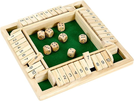 1-4 Players Shut The Box Dice Game, Traditional Wooden Pub Bar Board Game, Family Classics Tabletop Version Games for Classroom, Party, or Pub