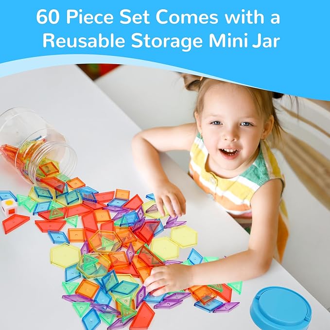 140 Pcs Transparent Pattern Blocks Set for Light Table, Geometric Shapes Blocks, Math Manipulative for Shape Recognition, Light Table Accessories and Manipulatives