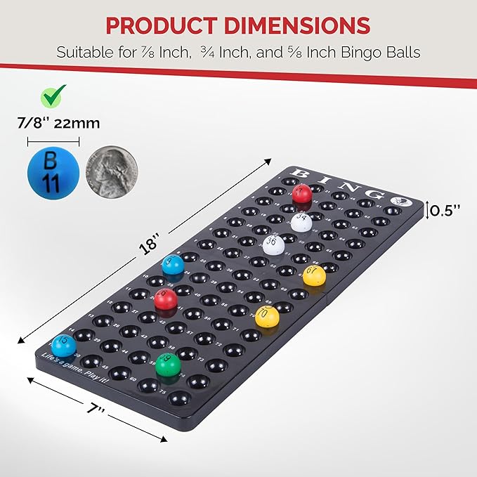 MR CHIPS Bingo Master Board and Easy Read 7/8" Bingo Balls with Fade and Scratch Resistant Large Numbers and Large Letters That Will Never Rub Off