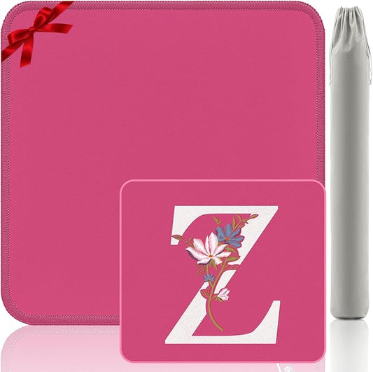 Mahjong Mat | Neoprene Anti-Slip Noise Reduction, Simple Design & Embroidery | 32.4x32.4 Inch Pink | Perfect for Mahjong, Board Games & Tile Games | Elegant Gift(Custom Z Letter)