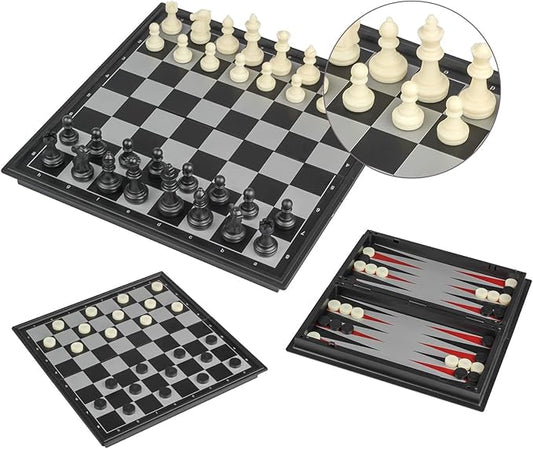 Andux Foldable Magnetic Three-in-one Board Game Set, Chess,Backgammon,Checkers CXYXQ-02 (M)