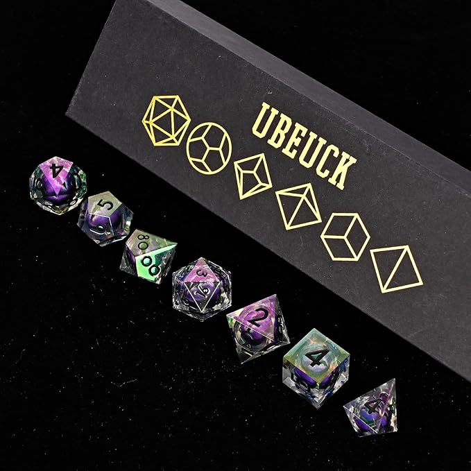 Electroplated Resin Dice Set, Resin Edge Sharp for Dungeons & Dragons RPG, MTG Board Games with Gift Box (Electroplating Purple Longan)