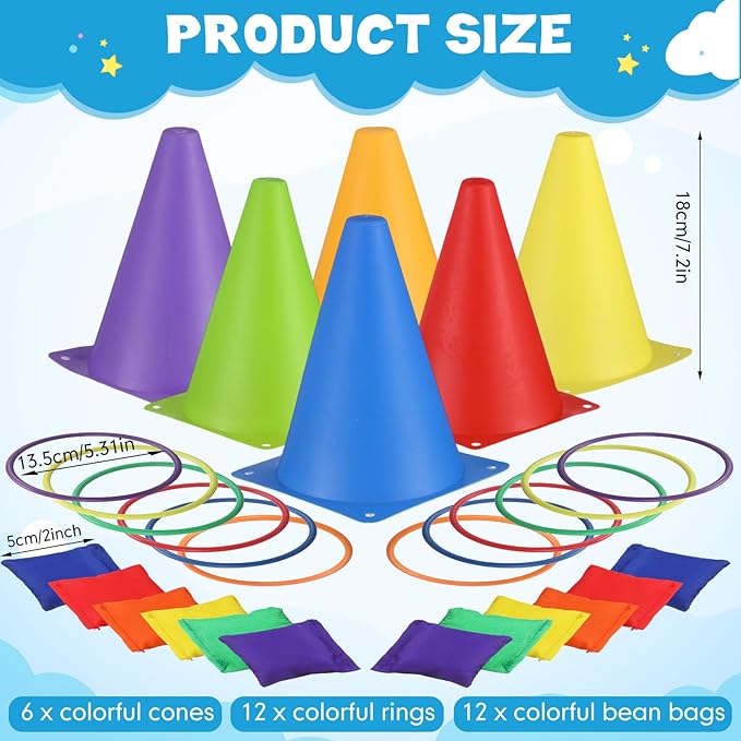 Libima 57 Pcs Carnival Outdoor Games Set for Kids, Include Shark Bean Bag Toss Plastic Cones Bean Bags Ring Toss, Field Yard Lawn Outdoor Game, Gift for Birthday Party Christmas