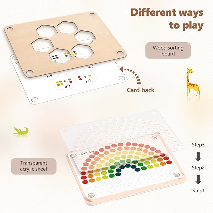 Youuys Wooden Peg Board Beads Game for Toddlers Rainbow Stacking Clip Bead Puzzle Matching Counting Color Sorting Montessori Toys Fine Motor Math Skill Educational Toys for Boys Girls