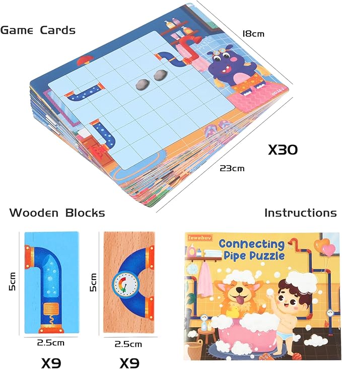 Match Pipe Puzzle Board Game,with Game Cards（30 Scenes）,Classic Path Planning Game,STEM Educational Toys,Family Game,Children's Day Gifts,Logic Labyrinth Games for Adults and Kids(2 Puzzles).