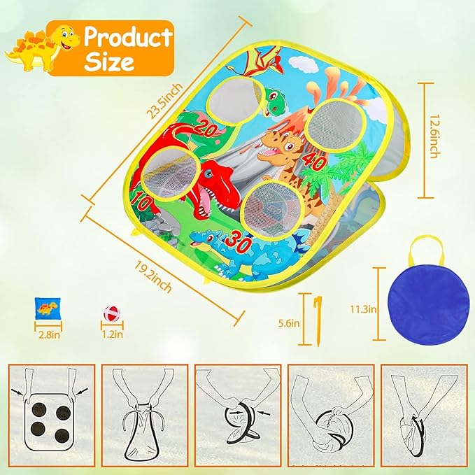 3 in 1 Bean Bag Toss Game for Kids, Toddler Toys for 2 3 4 5 Year Old Boys Girls Birthday Gifts, Dinosaur Cornhole Party Carnival Games Backyard Outdoor Outside Toys Ages 1-3 2-4 4-8 Easter Toy Game