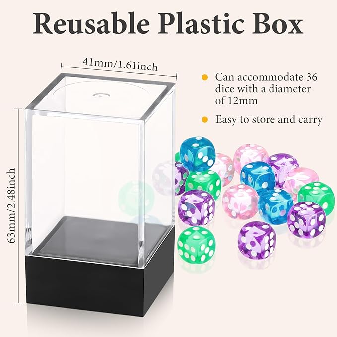 144 Pieces 12mm 6 Sided Mini Dice Set for School Classroom Table Games D6 Game Standard Dice with Portable Plastic Box for Bunco or Teaching Math Learning(Translucent Color)